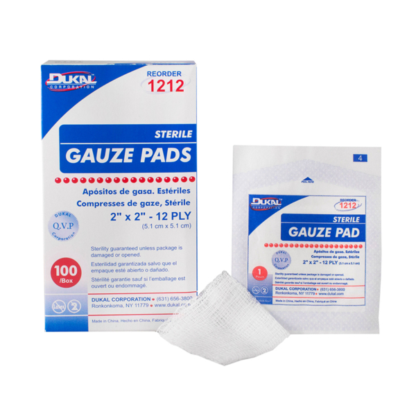 DUKAL 1212 GAUZE 2"X2" 12PLY 100/BX