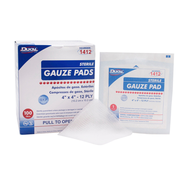 DUKAL 1412 GAUZE 4"X4" 12PLY 100/BX