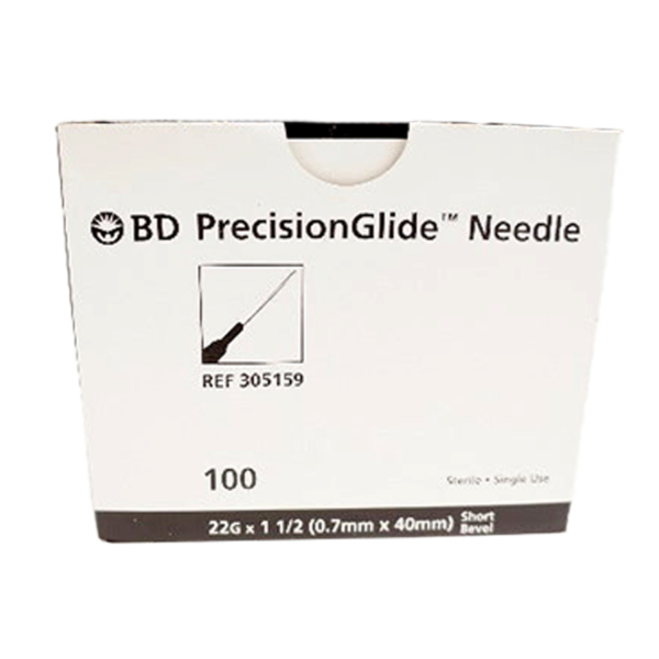 BD NEEDLE 22GX1 1/2 100/BX
