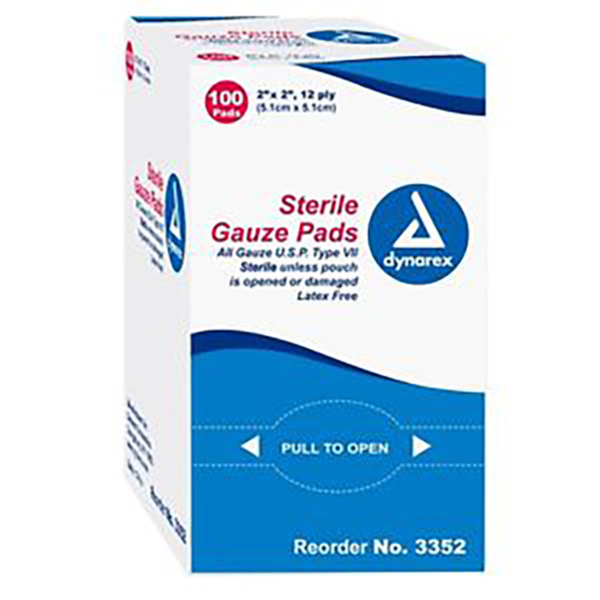 DYNAREX 3352 GAUZE STERILE 2X2 100/BX