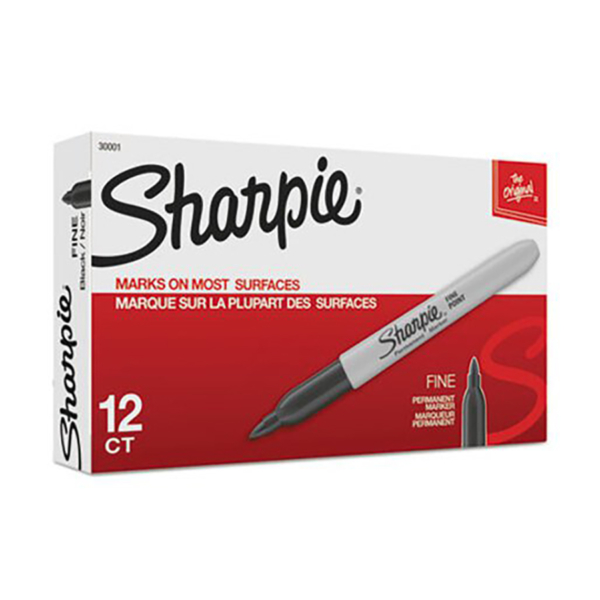 SHARPIE MARKERS FINE TIP BLACK 12/PK